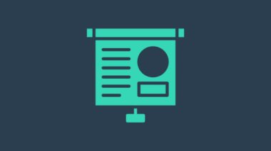 Grafik, çizelge, grafik, diyagram, bilgi grafiği, turkuaz grafik simgesi mavi arkaplanda izole edilmiş. 4K Video hareketli grafik canlandırması