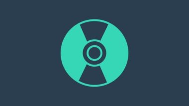 Mavi arkaplanda turkuaz CD veya DVD disk simgesi izole edildi. Küçük disk işareti. 4K Video hareketli grafik canlandırması