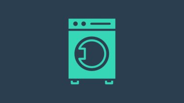 Turkuaz çamaşır makinesi simgesi mavi arkaplanda izole edildi. Çamaşır makinesi simgesi. Çamaşır makinesi, çamaşır makinesi. Ev aletleri sembolü. 4K Video hareketli grafik canlandırması