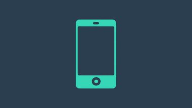 Turkuaz akıllı telefon, mavi arka planda izole edilmiş cep telefonu simgesi. 4K Video hareketli grafik canlandırması
