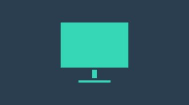 Turkuaz Bilgisayar monitör simgesi mavi arkaplanda izole edildi. Elektronik cihaz. Ön manzara. 4K Video hareketli grafik canlandırması