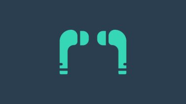 Turkuaz Hava Kulaklığı simgesi mavi arka planda izole edildi. Kulaklıklar için kablosuz cihaz. Elektronik cihazlar. 4K Video hareketli grafik canlandırması