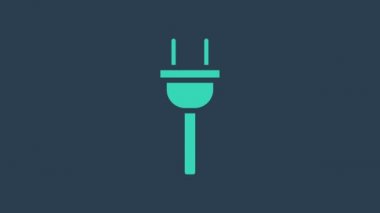 Turkuaz elektrik prizi simgesi mavi arkaplanda izole edildi. Bağlantı kavramı ve elektriğin kesilmesi. 4K Video hareketli grafik canlandırması