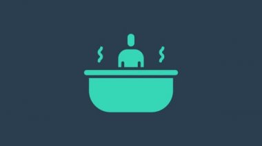 Mavi arka planda izole edilmiş turkuaz küvet ikonu. 4K Video hareketli grafik canlandırması