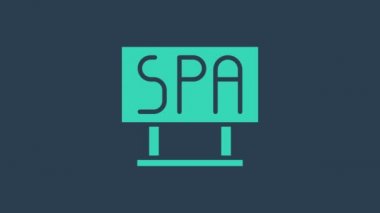 Turkuaz Spa Salonu tabela simgesi mavi arka planda izole edildi. 4K Video hareketli grafik canlandırması