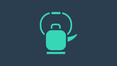 Mavi arka planda ikonu olan turkuaz çaydanlık. Çaydanlık ikonu. 4K Video hareketli grafik canlandırması