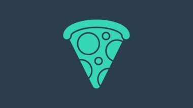 Turkuaz pizza dilimi mavi arka planda izole edilmiş. Fast food menüsü. 4K Video hareketli grafik canlandırması