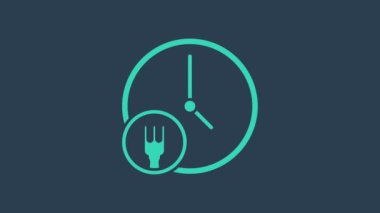 Turkuaz turkuaz saat teslimat simgesi mavi arka planda izole edildi. 4K Video hareketli grafik canlandırması