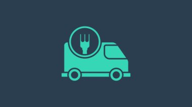 Turkuaz hızla mavi arka planda izole edilmiş bir araba ikonu ile teslim ediliyor. 4K Video hareketli grafik canlandırması