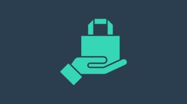 Turkuaz Çevrimiçi sipariş ve fast food dağıtım ikonu mavi arka planda izole edildi. 4K Video hareketli grafik canlandırması