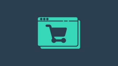 Turkuaz çevrimiçi alışveriş mavi arkaplanda izole edilmiş ekran simgesi. Konsept e-ticaret, e-ticaret, online iş pazarlama. 4K Video hareketli grafik canlandırması