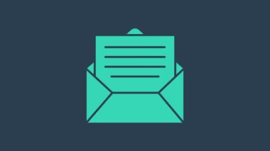 Turkuaz Zarf simgesi mavi arkaplanda izole edildi. E- posta mektup sembolü. 4K Video hareketli grafik canlandırması