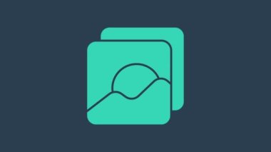 Mavi arkaplanda turkuaz fotoğraf simgesi izole edildi. 4K Video hareketli grafik canlandırması