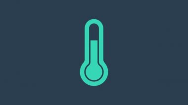 Turkuaz Meteoroloji termometresi mavi arkaplanda izole edilmiş ikonu ölçüyor. Termometre termometresi sıcak ya da soğuk hava gösteriyor. 4K Video hareketli grafik canlandırması