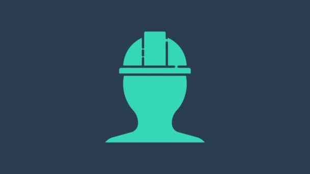 Turquoise Worker safety helmet icon isolated on blue background. 4K Video motion graphic animation — Stock Video