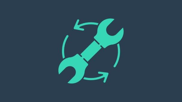 绿松石Wrench扳手和箭头作为工作流图标隔离在蓝色背景。调整、维修、设定、维修、修理、修理。4K视频运动图形动画 — 图库视频影像