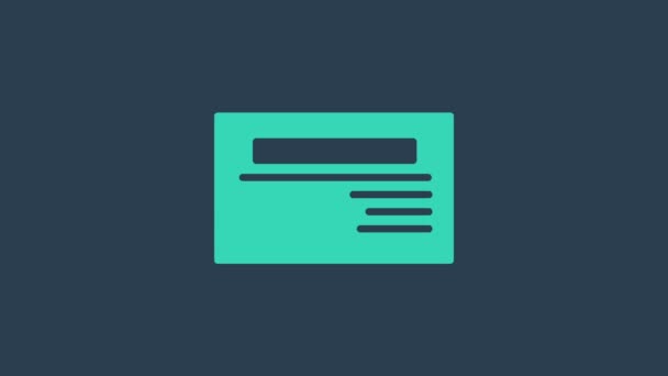 Turquoise Visiting card, visiting card icon isolated on blue background. Шаблон фирменного стиля. Видеографическая анимация 4K — стоковое видео