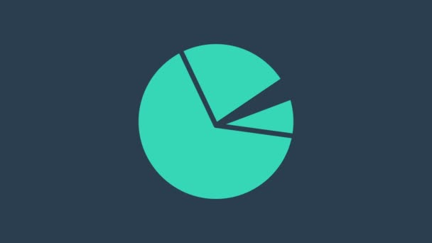 Icono de infografía de gráfico de pastel de turquesa aislado sobre fondo azul. Signo de diagrama gráfico. Animación gráfica de vídeo 4K — Vídeos de Stock