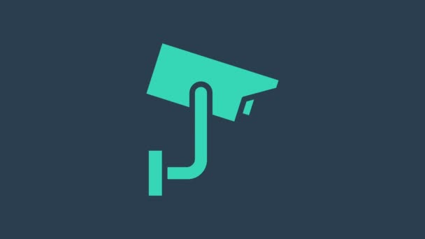 Turquoise Security camera icon isolated on blue background. 4K Video motion graphic animation — Stock Video