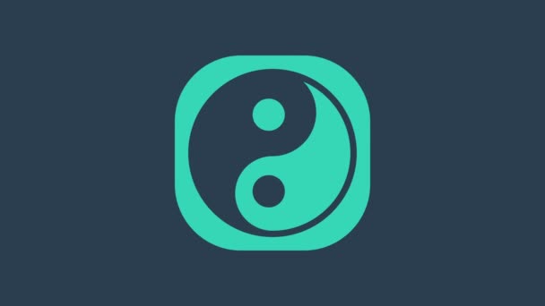 Turquesa Yin Yang símbolo de armonía y equilibrio icono aislado sobre fondo azul. Animación gráfica de vídeo 4K — Vídeo de stock