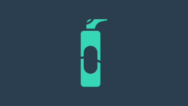 Turkoois spuitbus voor haarlak, deodorant, anti-transpirant icoon geïsoleerd op blauwe achtergrond. 4K Video motion grafische animatie — Stockvideo