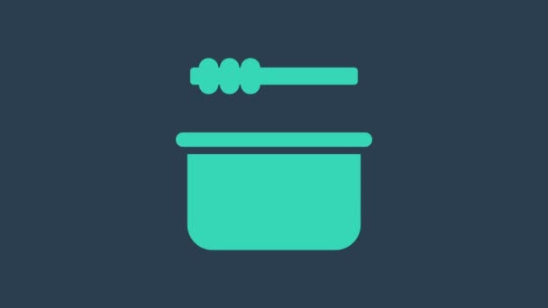 Turquoise Sauna bucket and ladle icon isolated on blue background. 4K Video motion graphic animation — Stock Video