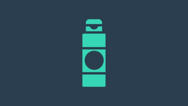 Crema de turquesa o loción icono de tubo cosmético aislado sobre fondo azul. Productos para el cuidado del cuerpo para hombres. Animación gráfica de vídeo 4K — Vídeo de stock