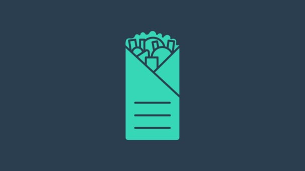 Бірюзова ікона Донера, ізольована на синьому фоні. Знак Шаварми. Вуличний фаст-фуд. 4K Відеографічна анімація — стокове відео