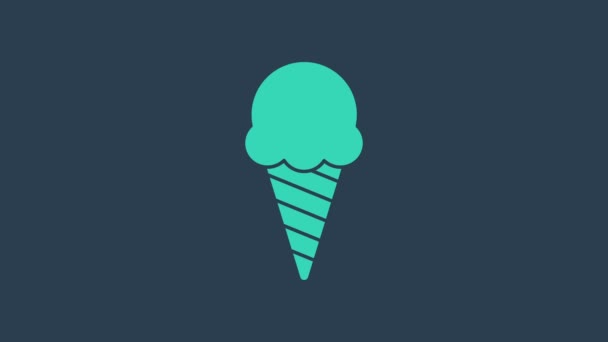 Turcoaz Înghețată în pictograma conului de vafe izolată pe fundal albastru. Simbolul dulce. 4K Animație grafică în mișcare video — Videoclip de stoc