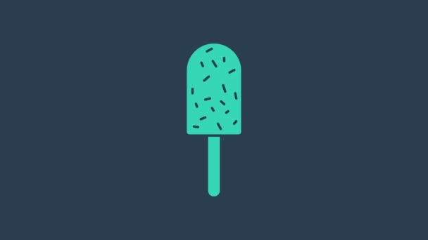 Turcoaz Ice cream icon izolat pe fundal albastru. Simbolul dulce. 4K Animație grafică în mișcare video — Videoclip de stoc