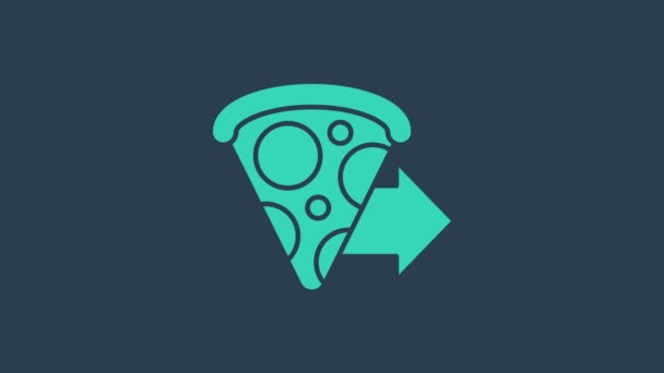 Turquoise Zamawianie online i ikona szybkiego dostarczania pizzy izolowane na niebieskim tle. 4K Animacja graficzna ruchu wideo — Wideo stockowe