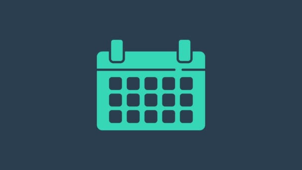 Ікона з бірюзовим календарем ізольована на синьому фоні. Символ події. 4K Відеографічна анімація — стокове відео