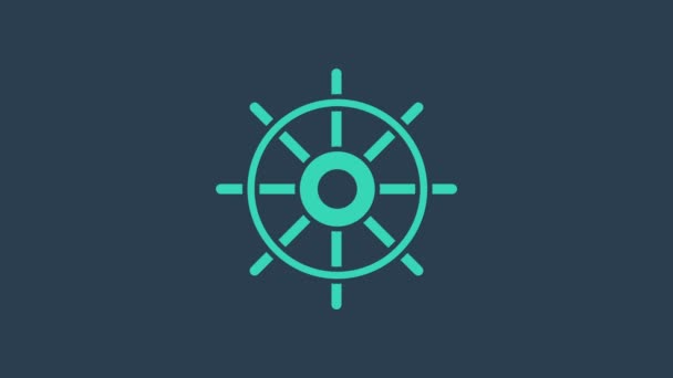 Turquoise Ship stuurwiel pictogram geïsoleerd op blauwe achtergrond. 4K Video motion grafische animatie — Stockvideo