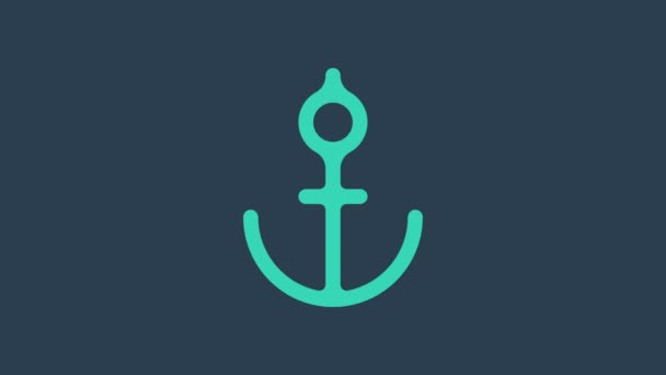 Turquoise Anchor icon isolated on blue background. 4K Video motion graphic animation — Stock Video