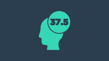 Turkuaz yüksek vücut ısısı ya da mavi arka planda izole edilmiş ateş ikonu. Hastalık, soğuk algınlığı, grip belirtileri. 4K Video hareketli grafik canlandırması