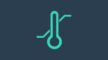 Turkuaz Meteoroloji termometresi mavi arkaplanda izole edilmiş ikonu ölçüyor. Termometre termometresi sıcak ya da soğuk hava gösteriyor. 4K Video hareketli grafik canlandırması