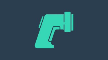 Turkuaz dijital temassız termometre. Mavi arka planda kızılötesi ışık ikonu var. 4K Video hareketli grafik canlandırması