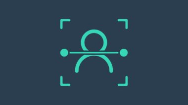 Mavi arkaplanda turkuaz yüz tanıma simgesi izole edildi. Yüz tanımlama simgesi. Yüz tanıma. Siber güvenlik kavramı. 4K Video hareketli grafik canlandırması