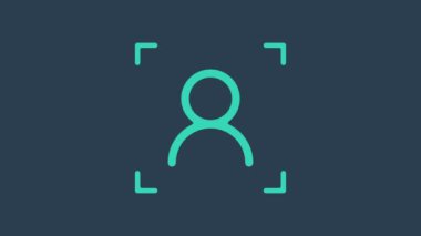 Mavi arkaplanda turkuaz yüz tanıma simgesi izole edildi. Yüz tanımlama simgesi. Yüz tanıma. Siber güvenlik kavramı. 4K Video hareketli grafik canlandırması