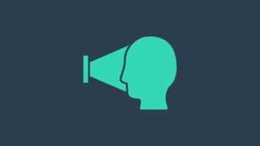 Mavi arkaplanda turkuaz yüz tanıma simgesi izole edildi. Yüz tanımlama simgesi. Yüz tanıma. Siber güvenlik kavramı. 4K Video hareketli grafik canlandırması