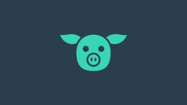 Turkuaz Domuz simgesi mavi arkaplanda izole edildi. Hayvan sembolü. 4K Video hareketli grafik canlandırması