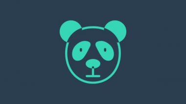 Mavi arka planda izole edilmiş turkuaz şirin panda yüzü simgesi. Hayvan sembolü. 4K Video hareketli grafik canlandırması