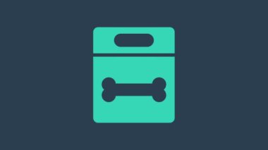 Turkuaz köpek kemiği ikonu mavi arka planda izole edildi. Besin sembolü. 4K Video hareketli grafik canlandırması