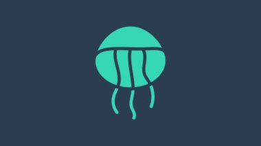 Turkuaz Denizanası ikonu mavi arka planda izole edildi. 4K Video hareketli grafik canlandırması