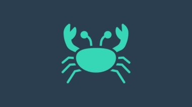 Turkuaz Yengeç simgesi mavi arkaplanda izole edildi. 4K Video hareketli grafik canlandırması