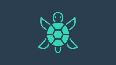 Turkuaz Kaplumbağa simgesi mavi arkaplanda izole edildi. 4K Video hareketli grafik canlandırması