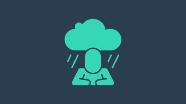 Turkuaz Depresyon ve hüsran ikonu mavi arka planda izole edildi. Depresif ruh hali olan bir adam. Akıl sağlığı sorunları. 4K Video hareketli grafik canlandırması