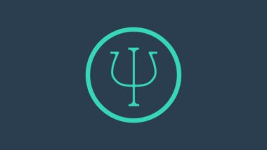 Mavi arka planda izole edilmiş turkuaz psikoloji ikonu. Psi sembolü. Akıl sağlığı konsepti, psikanaliz analizi ve psikoterapi. 4K Video hareketli grafik canlandırması