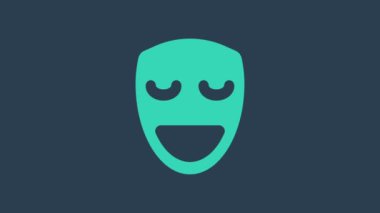 Turkuaz Komedi Maskesi ikonu mavi arka planda izole edildi. 4K Video hareketli grafik canlandırması