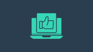 Turkuaz El, mavi arkaplanda izole edilmiş bir simge gibi. 4K Video hareketli grafik canlandırması